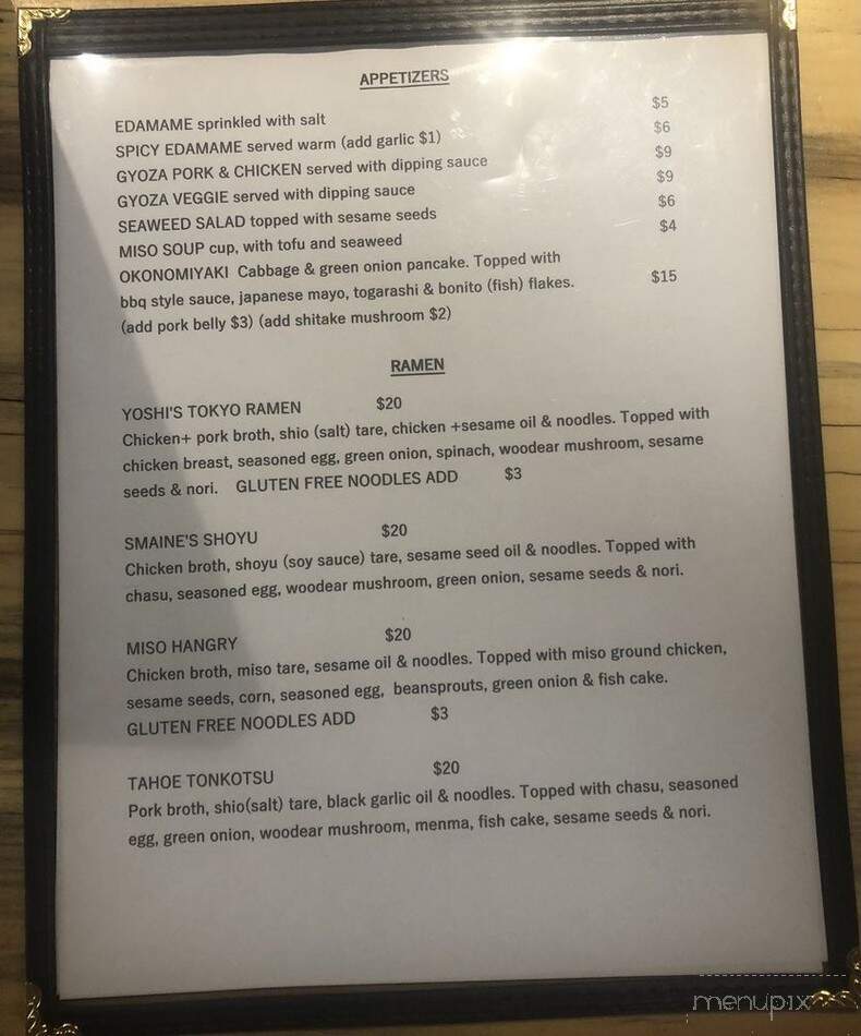 Yuki Ramen Tahoe - South Lake Tahoe, CA menu_pic