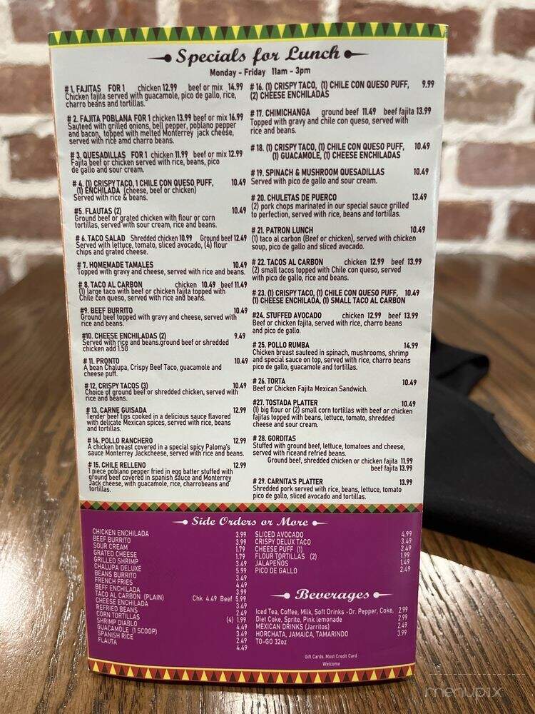 Hacienda Palomas - Livingston, TX menu_pic