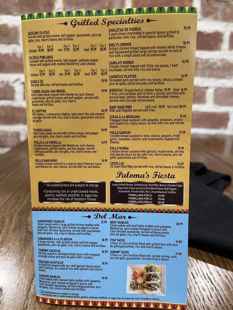 Hacienda Palomas - Livingston, TX menu_pic