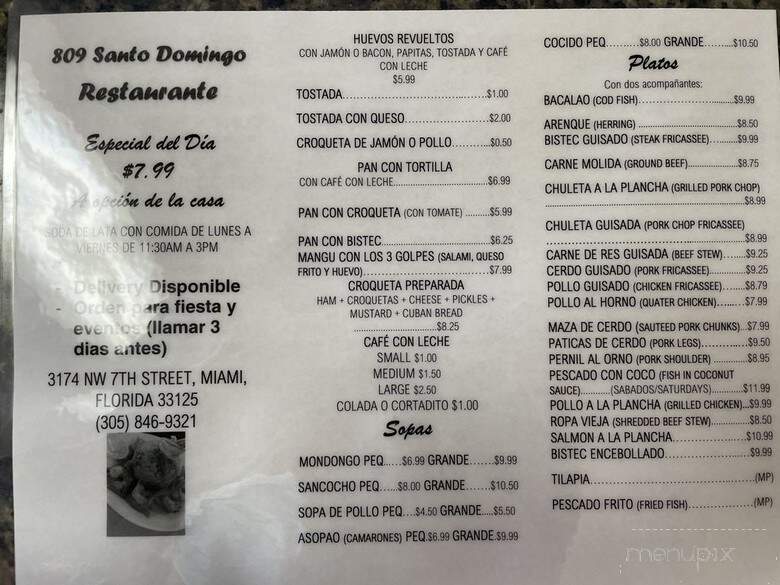 809 Santo Domingo Restaurante - Miami, FL menu_pic