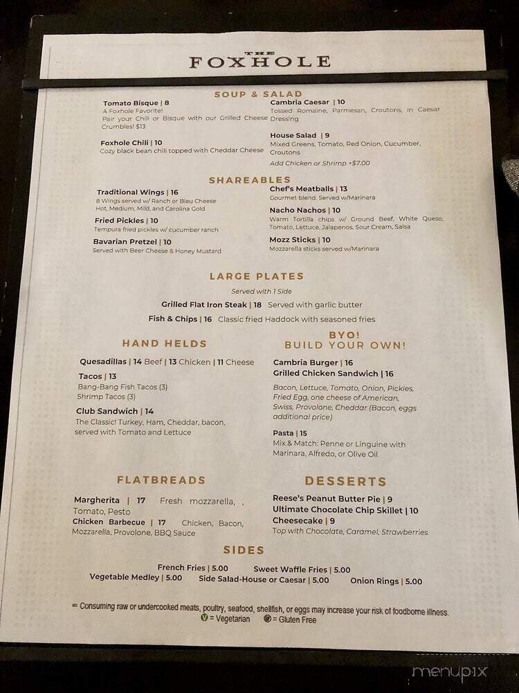 The Foxhole Restaurant and Bar - Fort Mill, SC menu_pic