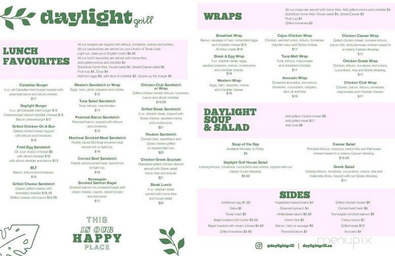 Daylight Grill - Burlington, ON menu_pic