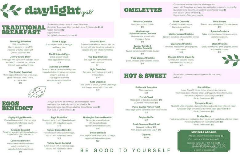 Daylight Grill - Burlington, ON menu_pic
