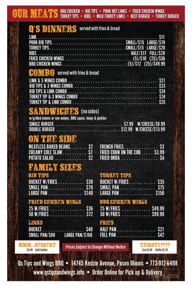 Qs Tips and Wings BBQ - Posen, IL menu_pic