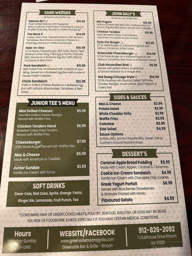 Greenside Bar & Grille - Rincon, GA menu_pic
