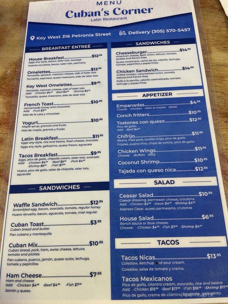 Cuban's Corner - Key West, FL menu_pic