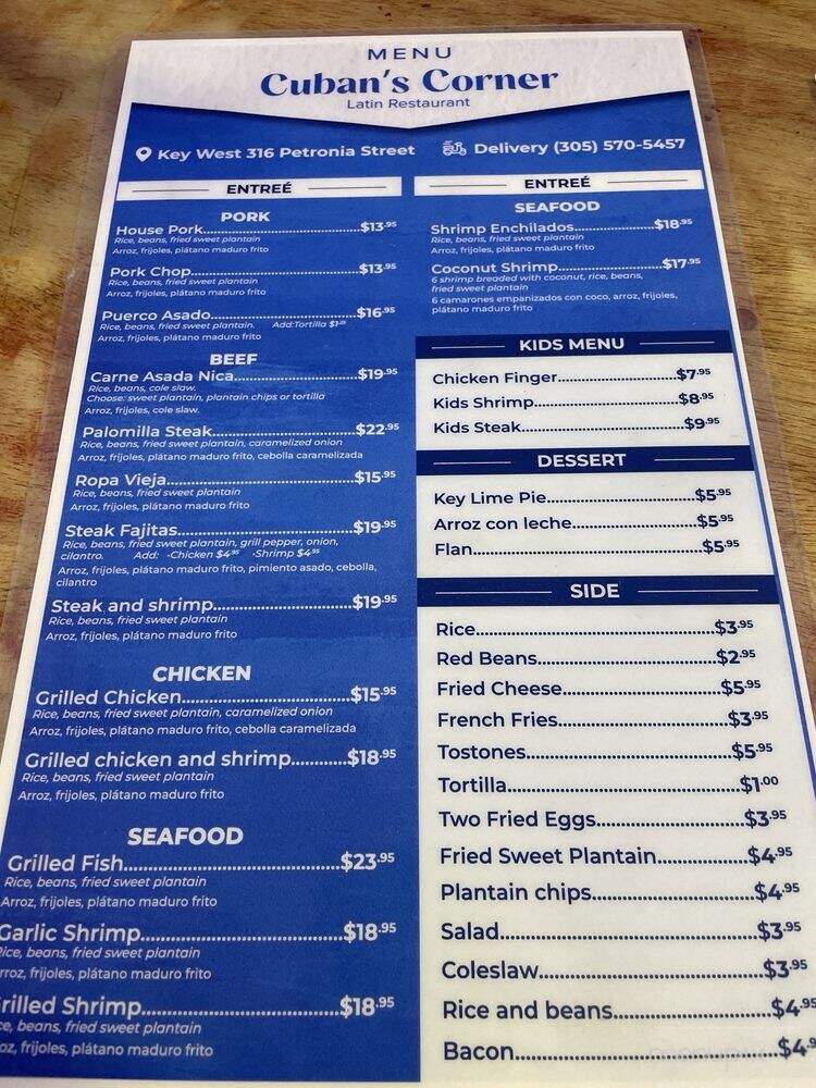 Cuban's Corner - Key West, FL menu_pic