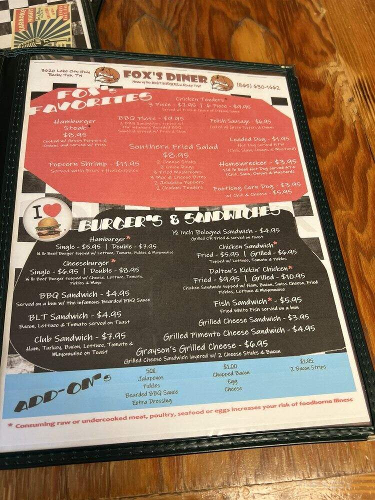 Fox's Diner - Rocky Top, TN menu_pic