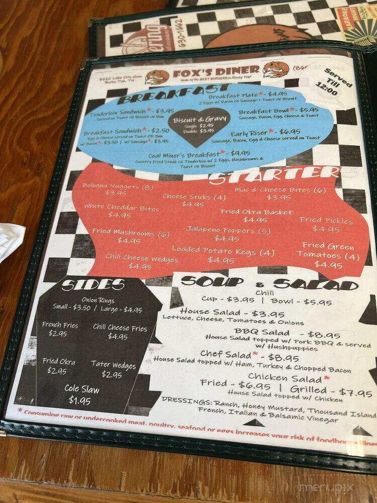 Fox's Diner - Rocky Top, TN menu_pic