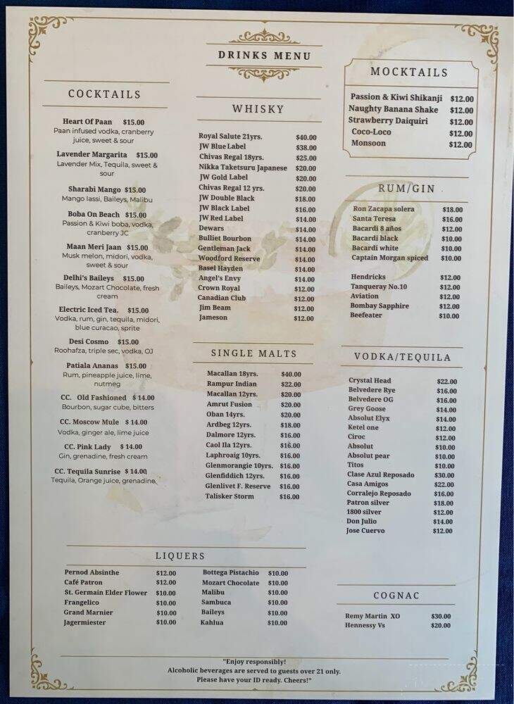 Tamara Modern Indian Cuisine - Orlando, FL menu_pic