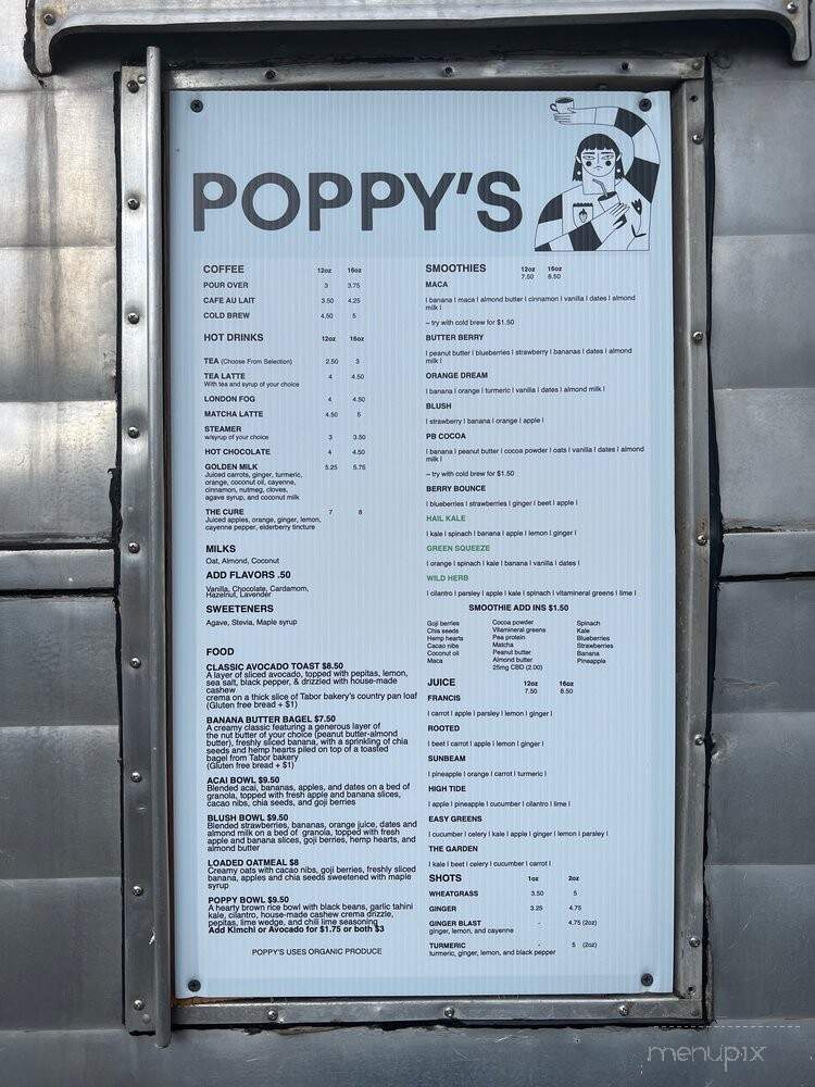 Poppy's Coffee and Smoothies - Portland, OR menu_pic