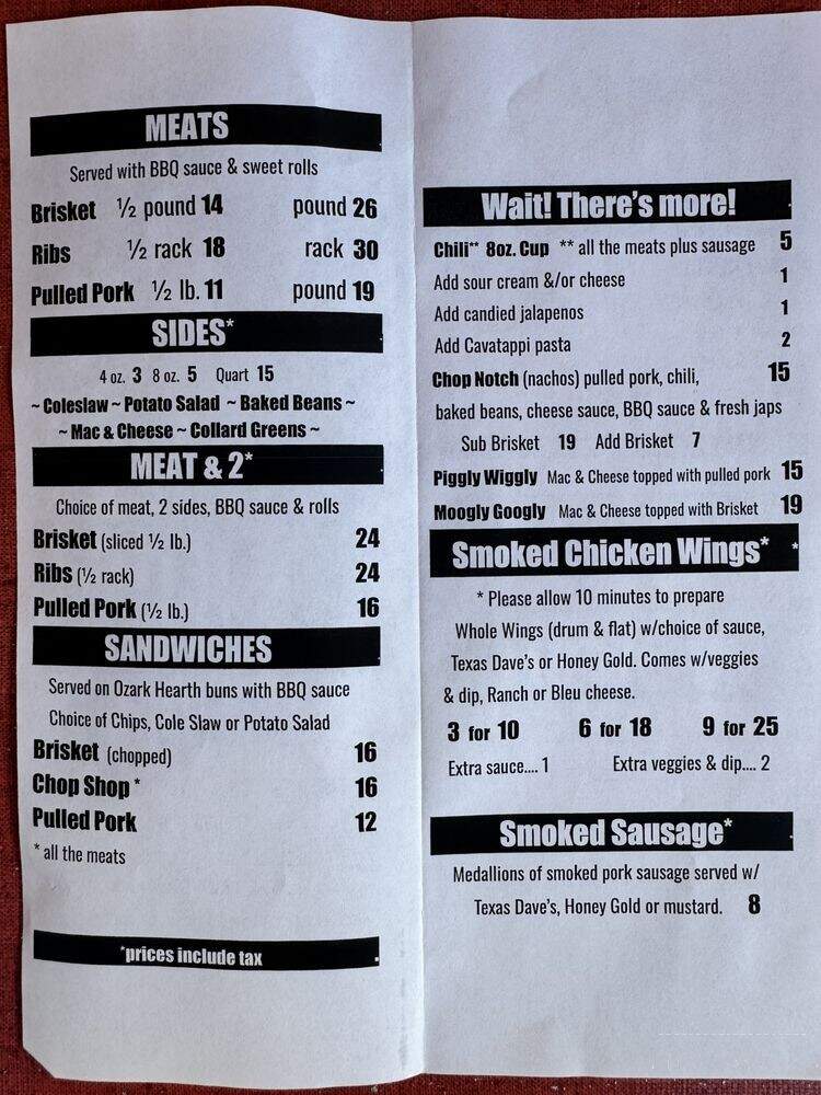 Chop Shop BBQ - Bentonville, AR menu_pic