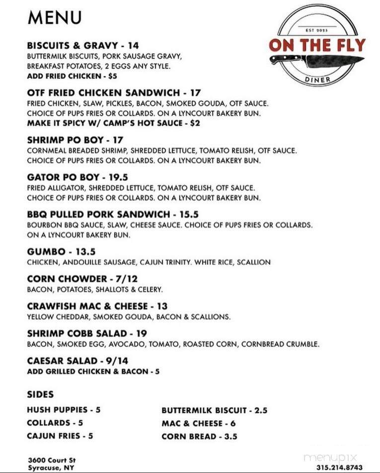 On the Fly Diner - Syracuse, NY menu_pic