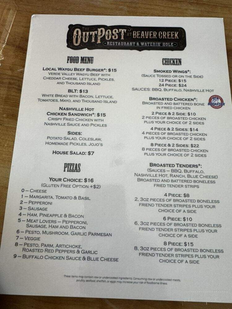 Beaver Creek Restaurant - Lake Montezuma, AZ menu_pic