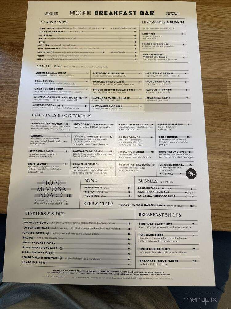Hope Breakfast Bar - Woodbury, MN menu_pic