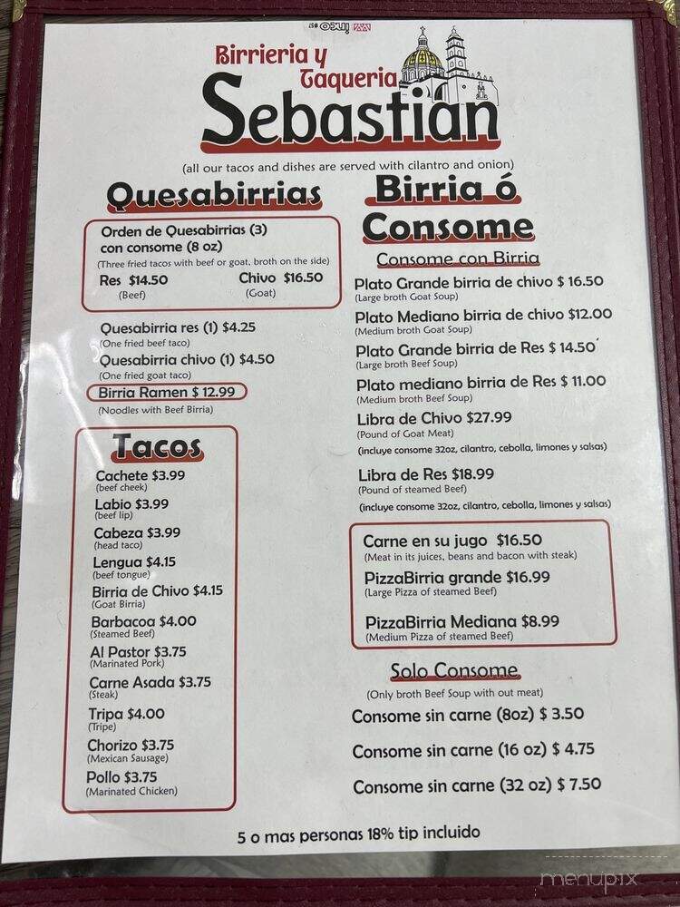 Birrieria y Taqueria Sebastian - Stone Park, IL menu_pic