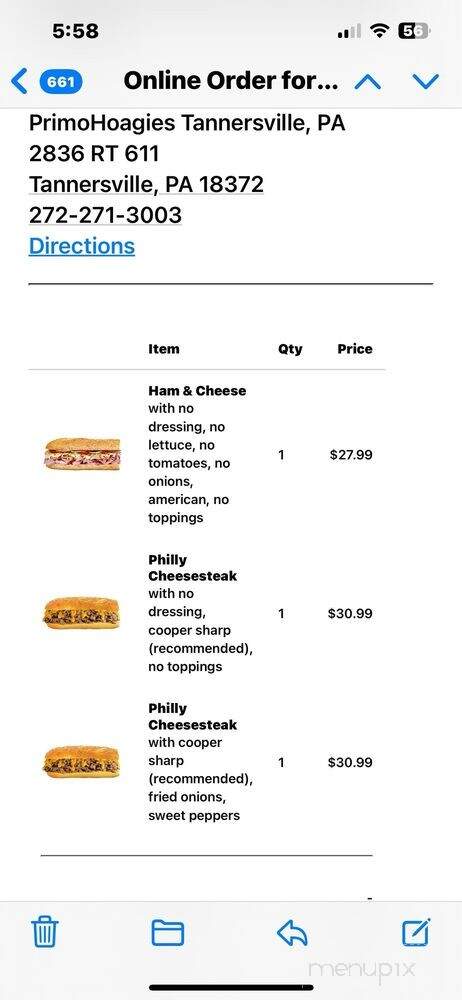 PrimoHoagies - Tannersville, PA menu_pic