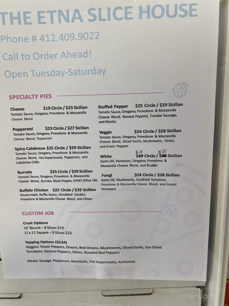 Etna Slice House - Pittsburgh, PA menu_pic