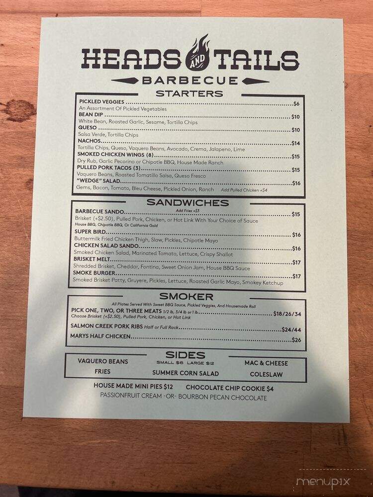Heads and Tails Barbecue - Berkeley, CA menu_pic