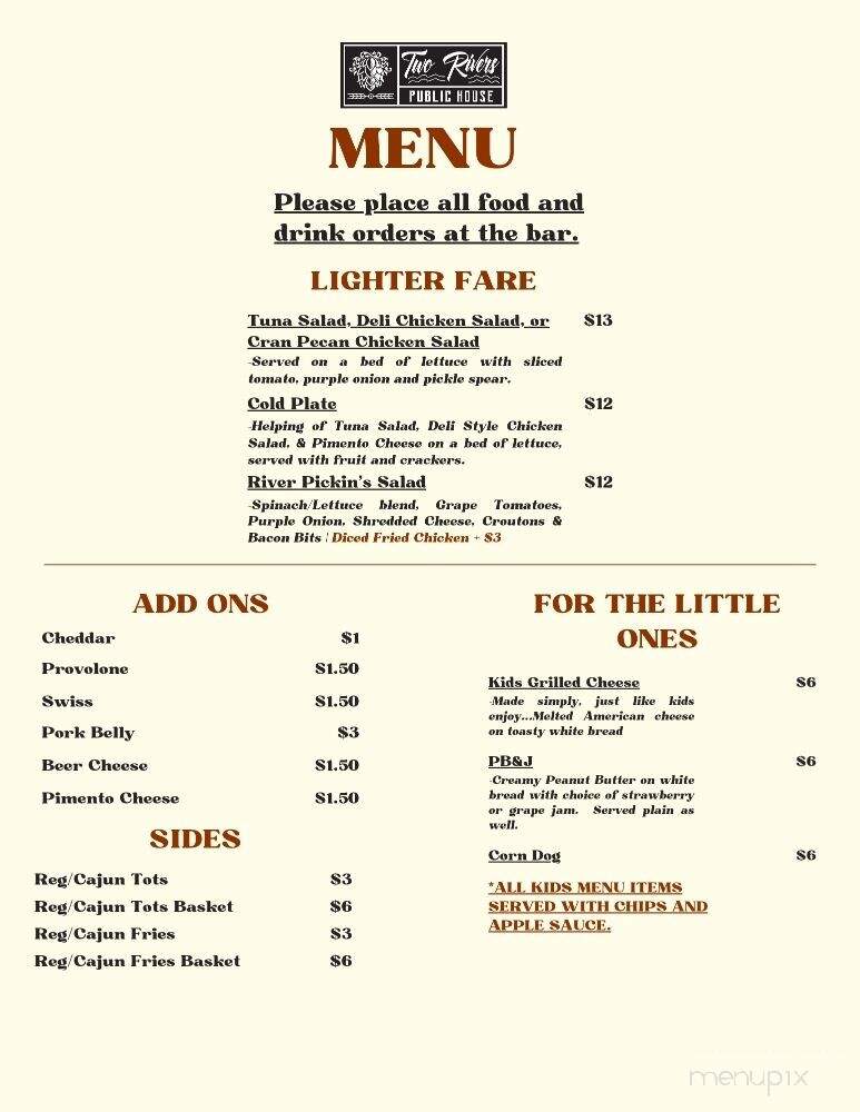 Two Rivers Public House - Seneca, SC menu_pic