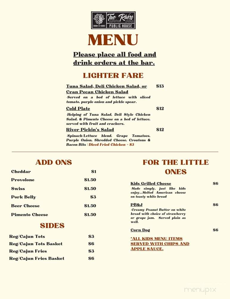Two Rivers Public House - Seneca, SC menu_pic