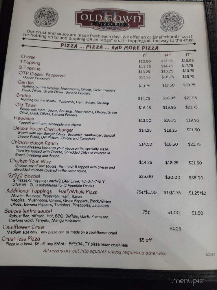 Old Town Pizza II - Greenfield, OH menu_pic