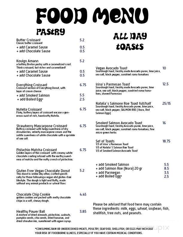 The Humanist Coffee Shop - Los Angeles, CA menu_pic
