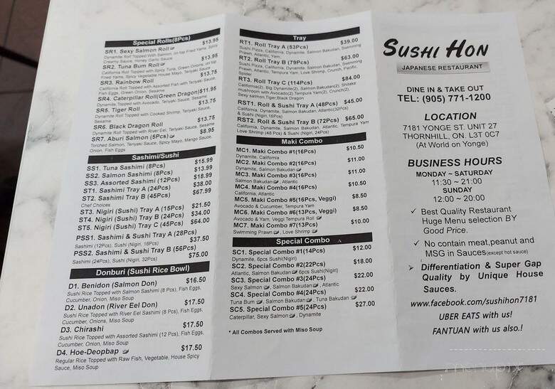 Sushi Hon - Thornhill, ON menu_pic