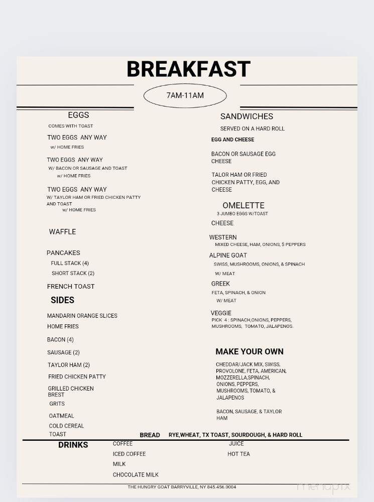 The Hungry Goat Cafe and Creamery - Barryville, NY menu_pic
