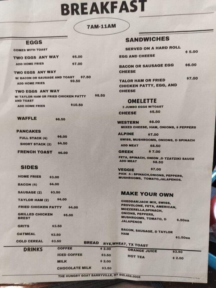The Hungry Goat Cafe and Creamery - Barryville, NY menu_pic