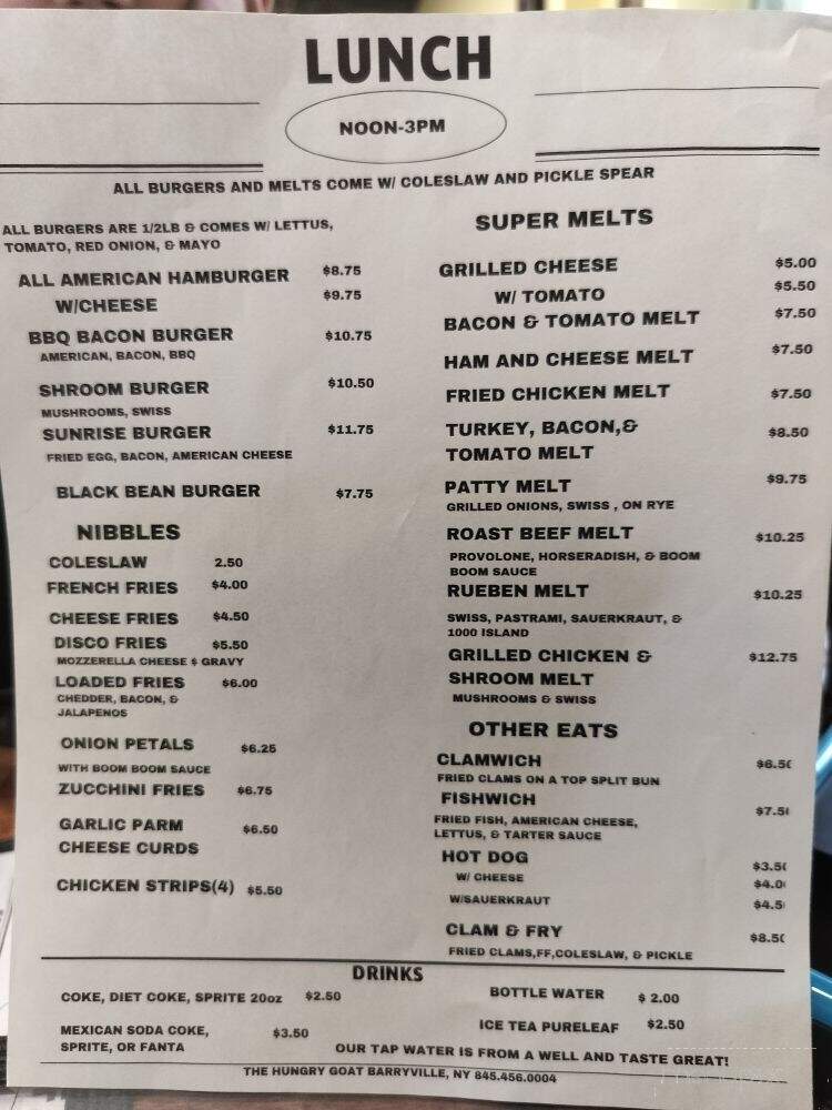 The Hungry Goat Cafe and Creamery - Barryville, NY menu_pic