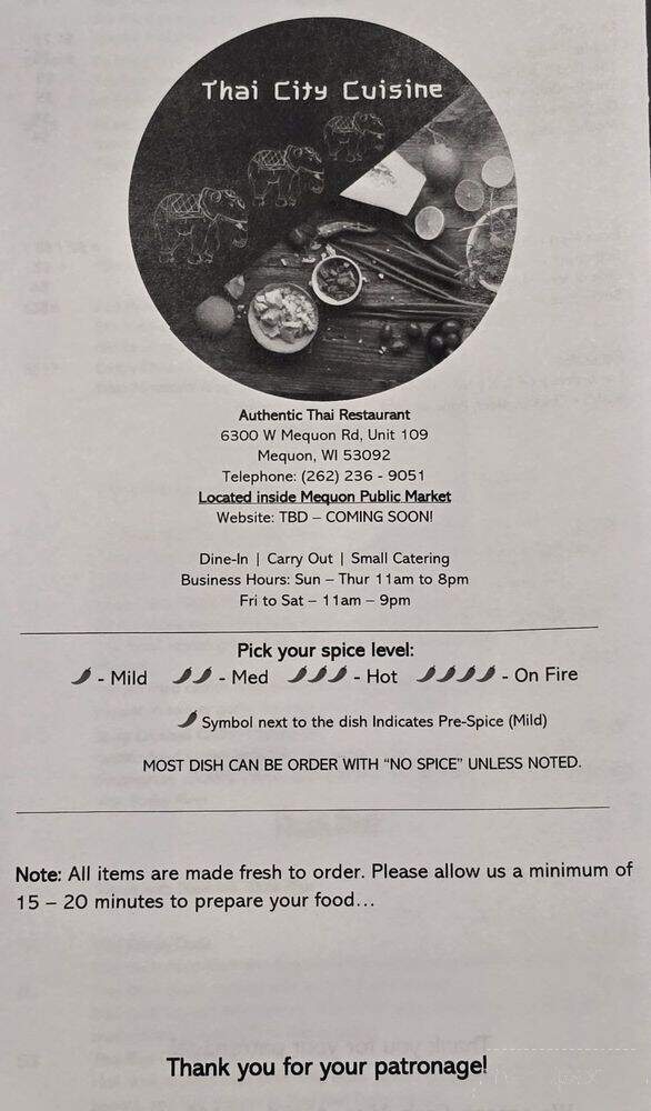Thai City Cuisine - Mequon, WI menu_pic