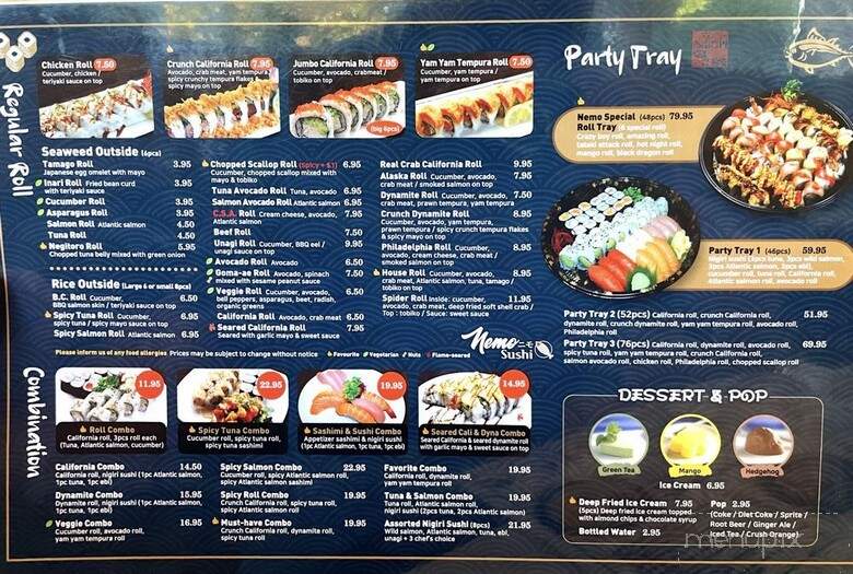 Nemo Sushi - Burnaby, BC menu_pic