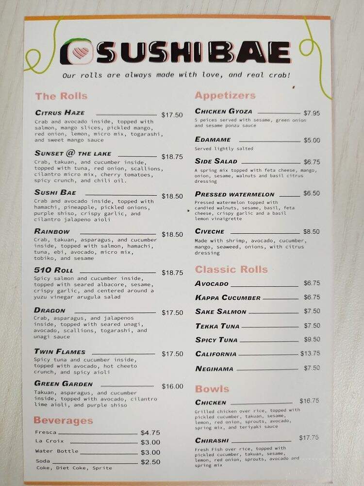 Sushi Bae - Oakland, CA menu_pic