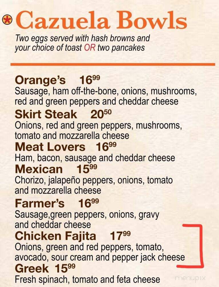 Oranges Pancake House - Palos Heights, IL menu_pic