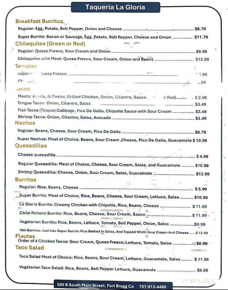Taqueria La Gloria - Fort Bragg, CA menu_pic
