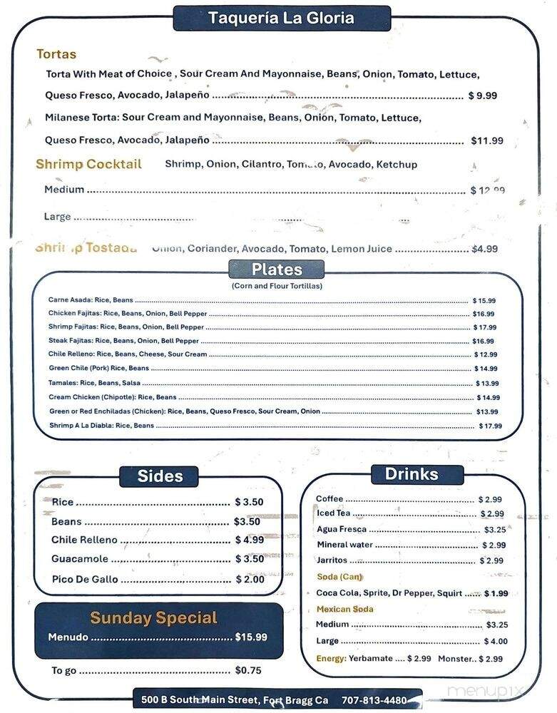 Taqueria La Gloria - Fort Bragg, CA menu_pic