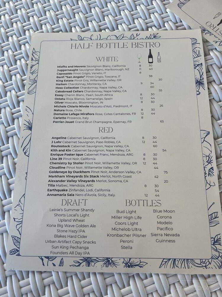 Half Bottle Bistro - Bloomington, IN menu_pic
