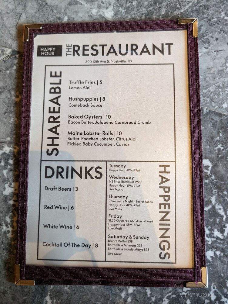 The Restaurant at W Nashville - Nashville, TN menu_pic