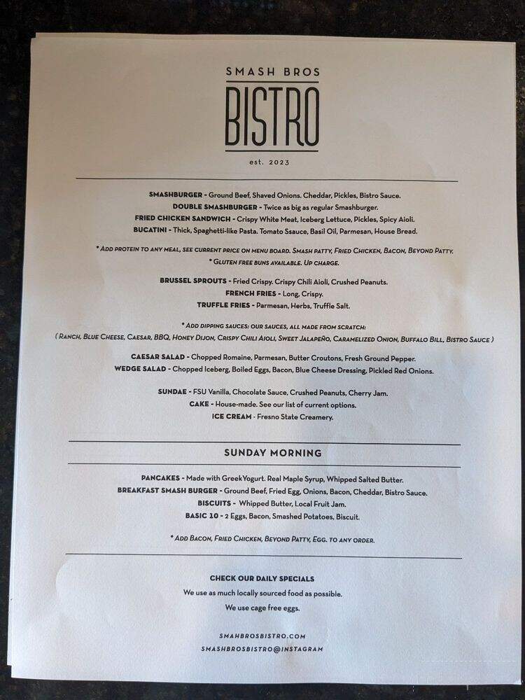 Smash Bros Bistro - Fresno, CA menu_pic