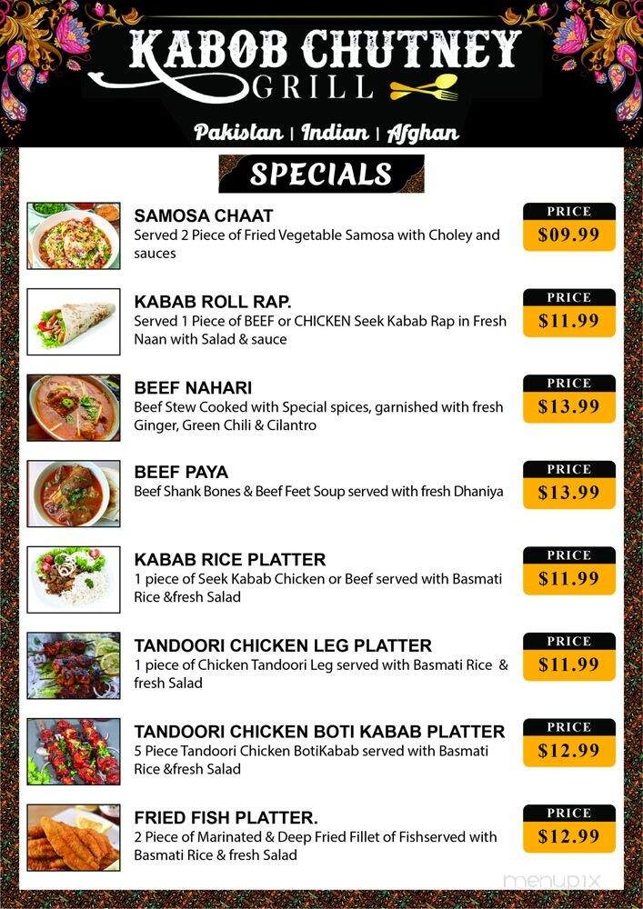 Kabob Chutney Grill - Sacramento, CA menu_pic