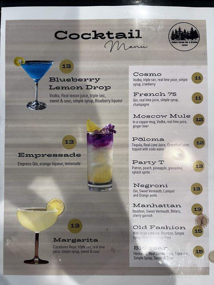 Cedars Corner Bar and Kitchen - Fairfield, CA menu_pic