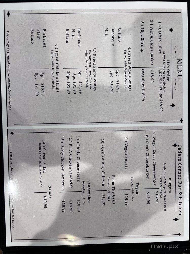 Cedars Corner Bar and Kitchen - Fairfield, CA menu_pic