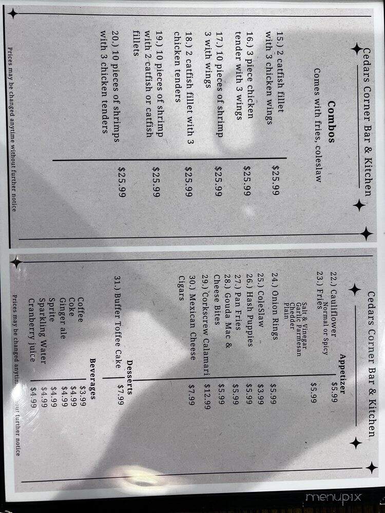 Cedars Corner Bar and Kitchen - Fairfield, CA menu_pic