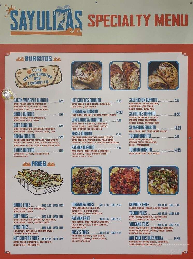 Sayulitas Mexican Food - San Diego, CA menu_pic