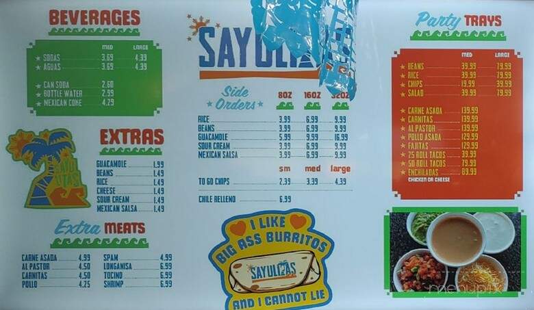 Sayulitas Mexican Food - San Diego, CA menu_pic