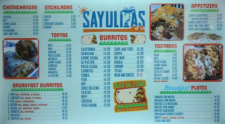 Sayulitas Mexican Food - San Diego, CA menu_pic