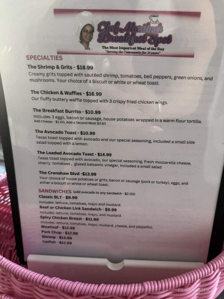 Chef Marilyn's Breakfast Spot - Los Angeles, CA menu_pic