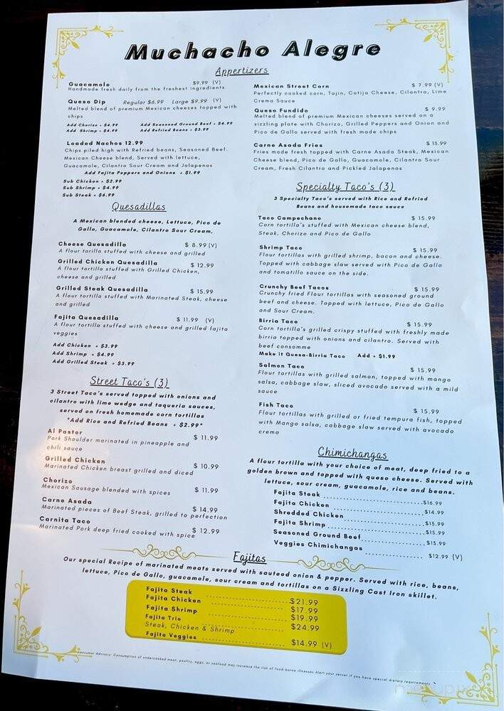 Muchacho Alegre - Sevierville, TN menu_pic