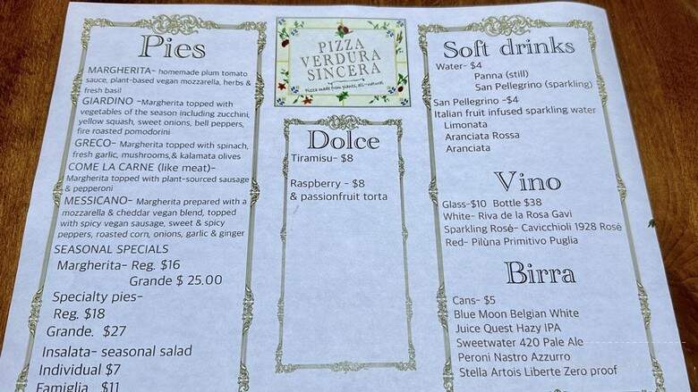 Pizza Verdura Sincera - Atlanta, GA menu_pic